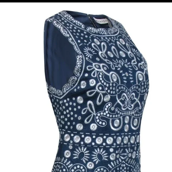 ALICE + OLIVIA Rapunzel Embroidered Denim Flounce Mini Sheath Dress Size 0 - Picture 4 of 5